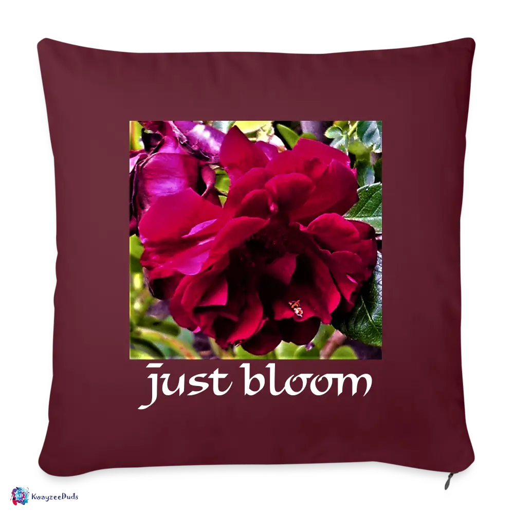 Just Bloom Rose Throw Pillow Cover 18” x 18” - burgundy
