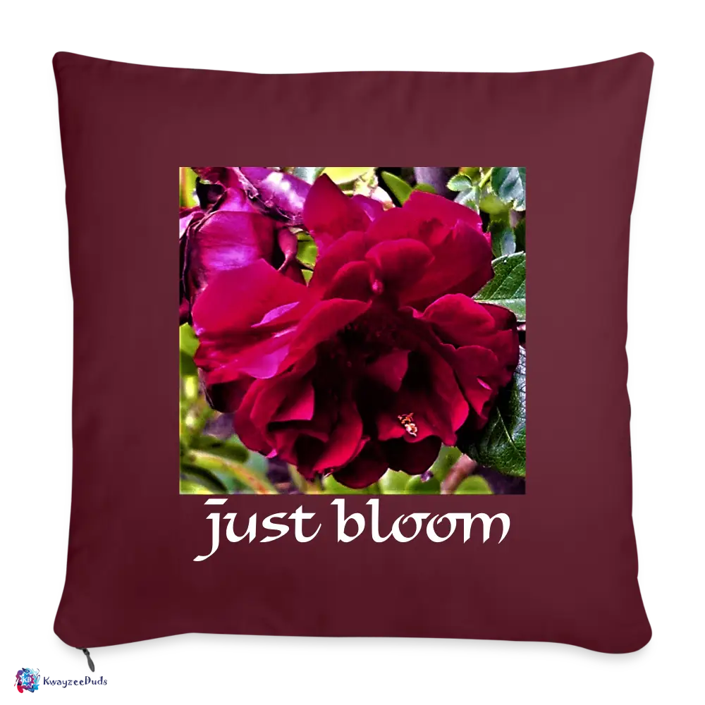 Just Bloom Rose Throw Pillow Cover 18” x 18” - burgundy