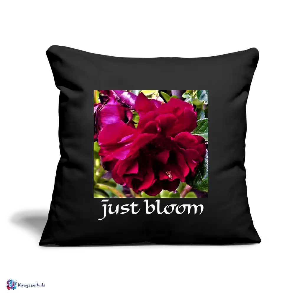 Just Bloom Rose Throw Pillow Cover 18” x 18” - black