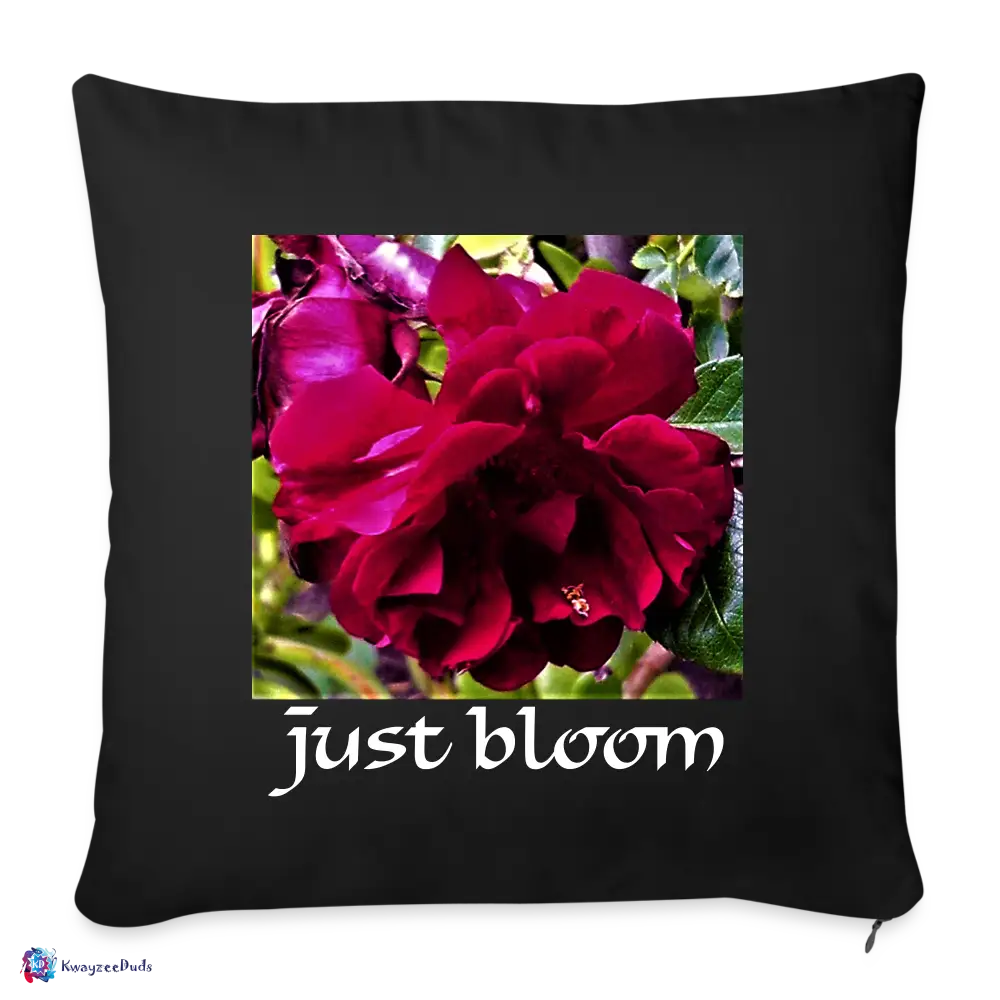 Just Bloom Rose Throw Pillow Cover 18” x 18” - black