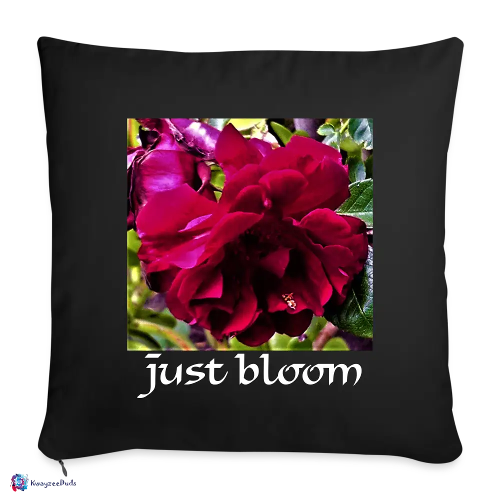Just Bloom Rose Throw Pillow Cover 18” x 18” - black