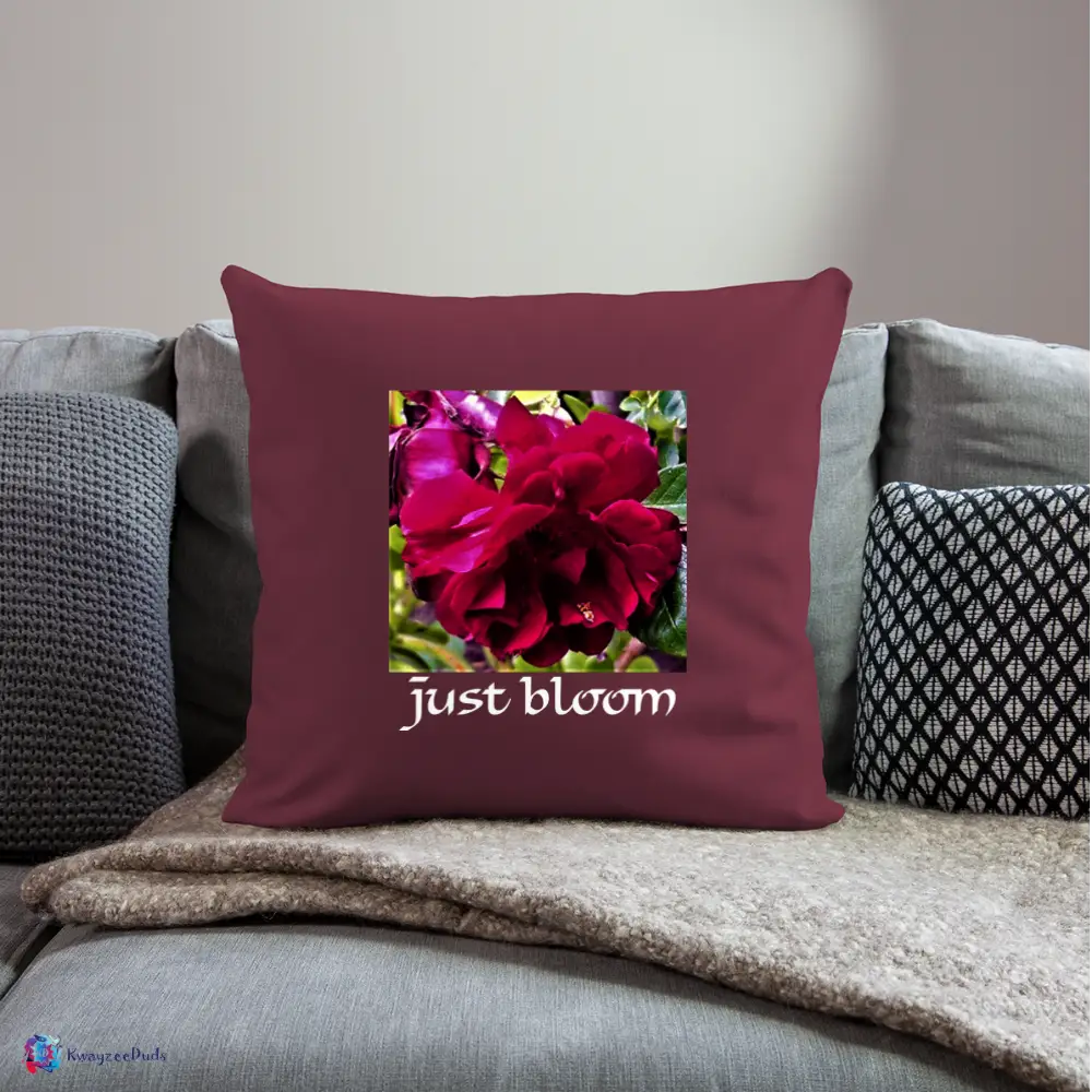 Just Bloom Rose Throw Pillow Cover 18” x 18” - burgundy