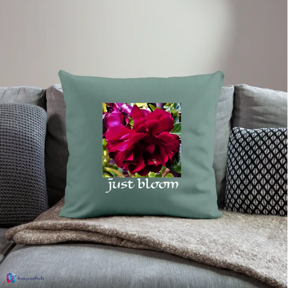 Just Bloom Rose Throw Pillow Cover 18” x 18” - cypress green