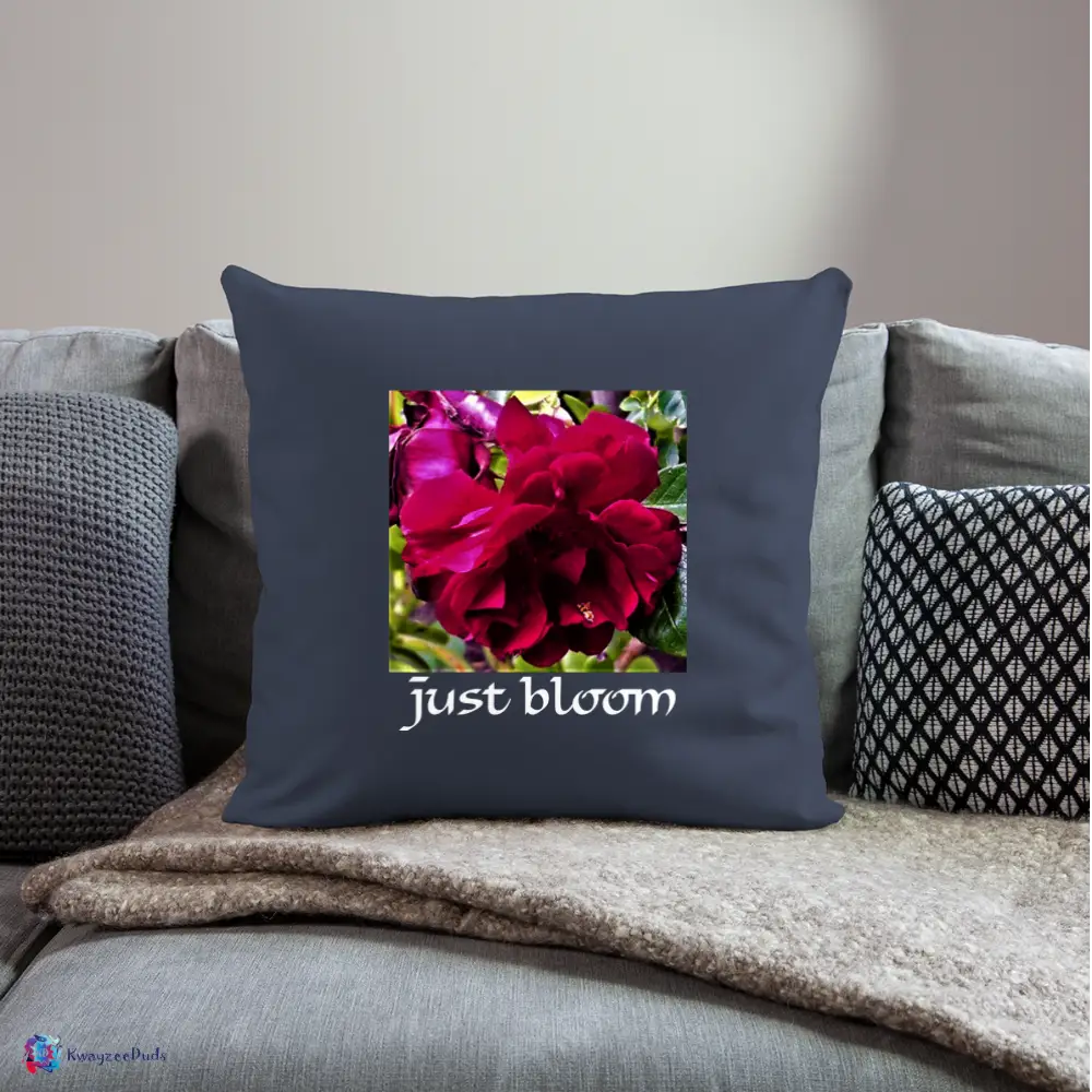Just Bloom Rose Throw Pillow Cover 18” x 18” - navy