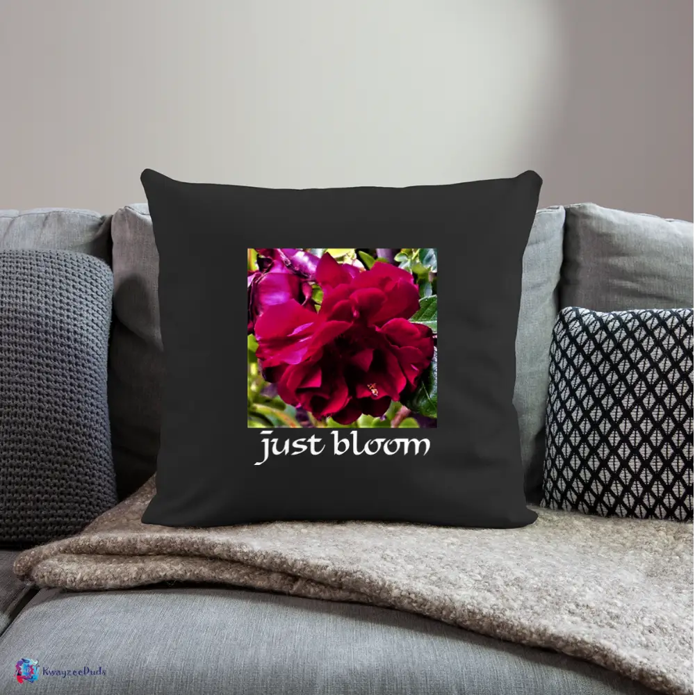 Just Bloom Rose Throw Pillow Cover 18” x 18” - black